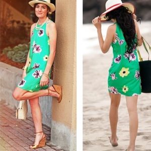 J. Crew 100% Silk Bright Floral High Neck Sleeveless Shift Mini Dress Size 0